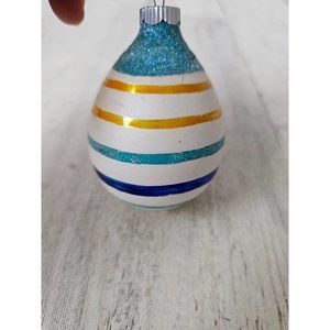 Vintage radko shiny Brite egg blue striped vintage ornament Xmas tree